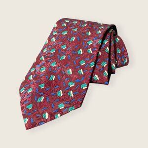 Vintage Christian Dior Tie Burgundy Blue Green Classic Preppy Luxury Necktie EUC